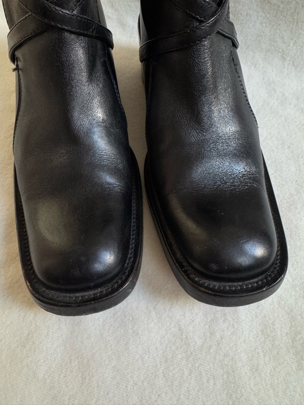 VINTAGE 90s Barneys New York Square Toe Leather Boots EU 37 - Picture 5 of 13